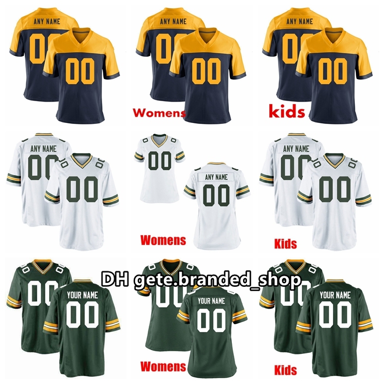 

Custom Green Bay Packers Mens Womens Kids 52 Rashan Gary Savage Jr. 66 Nitschke 80 Driver 20 King 97 Clark Blue Football Jersey, Black;red