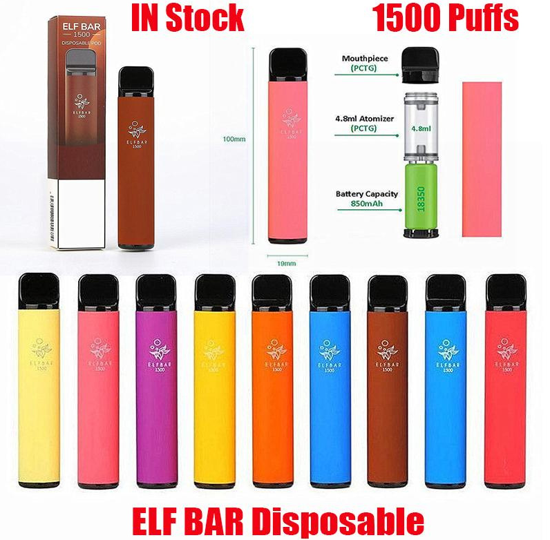 

ELF BAR Disposable Pod Device Kit E cigarettes 1500 Puffs 850mAh Battery 4.8ml Prefilled Cartridge Vape Stick Pen Vs Bang XXL AIR Max Lux Starter Kits