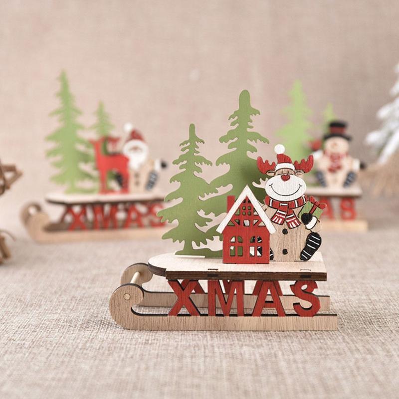

Christmas Decorations 2022 Natural Wooden Decoration Home Santa Claus Elk Snowman Table Craft Figurines Year Natal Party Ornament