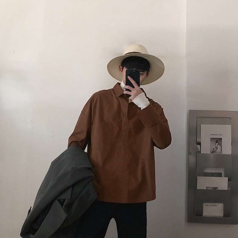 

2021 New Men's Classic Patchwork Hawaiian Slim Fit Two Pieces Coats Clothes Loose Casual Long-sleeves French Cuff Shirts M- Gtor, Brown