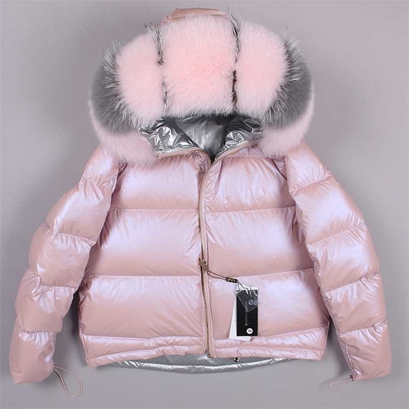 

Maomaokong winter Real fur collar White duck down padded down jacket Regular fashion warm big fur collar women's coat 211108