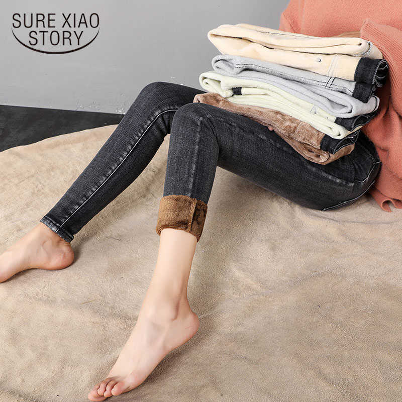 

Plus Size Winter Warm Jeans Women High Waist Casual Velvet Lady Trousers Denim Jeans Female Pantalon Fashion Pants 11936 210527, Blackgray thin 9