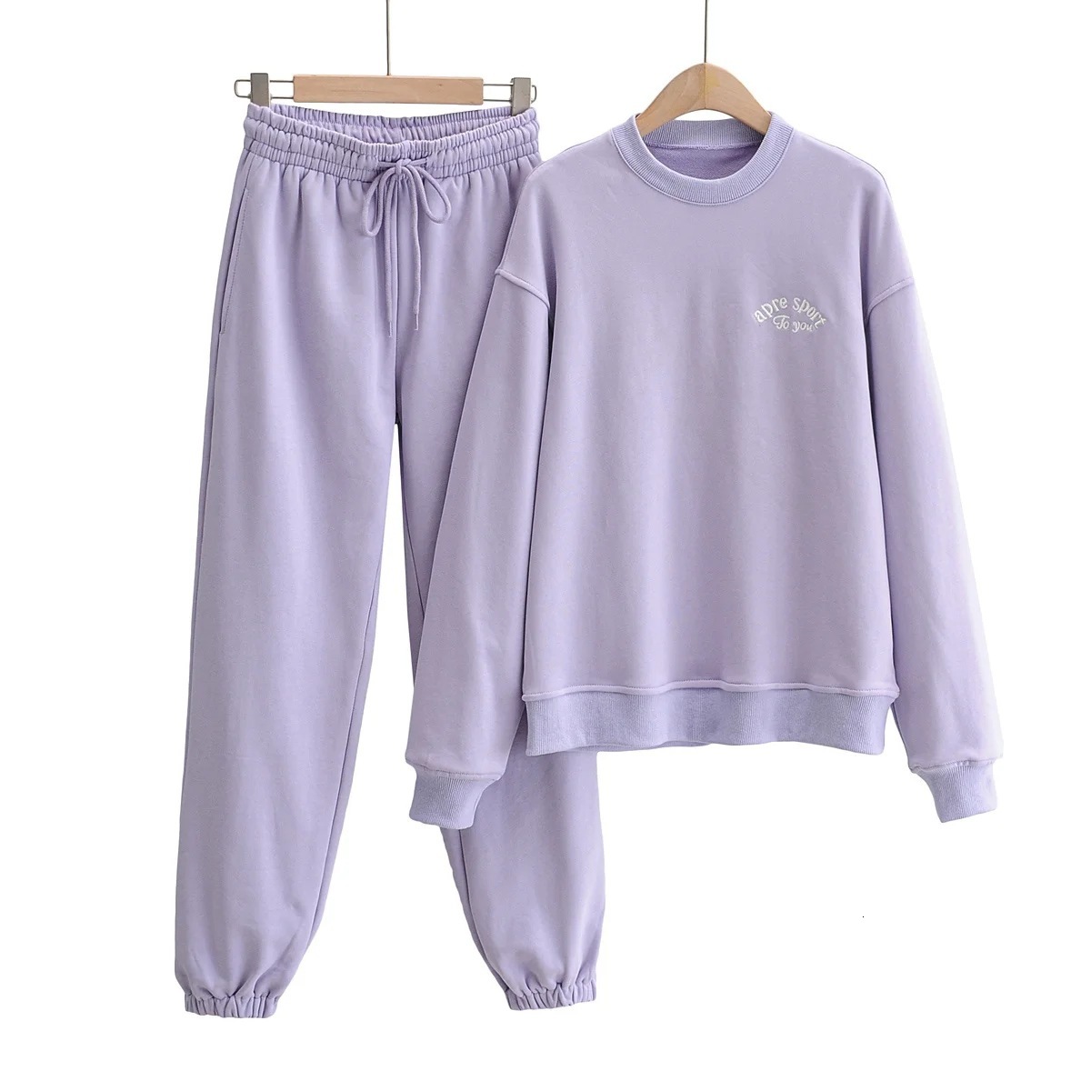 

2021 Letter Embroid Loose Solid Sweatshirt Sweatpants Women 2 Piece Sets Outfits Girls Cotton Brand Quality Winter Casual Tracksuit Zipe, Apricot