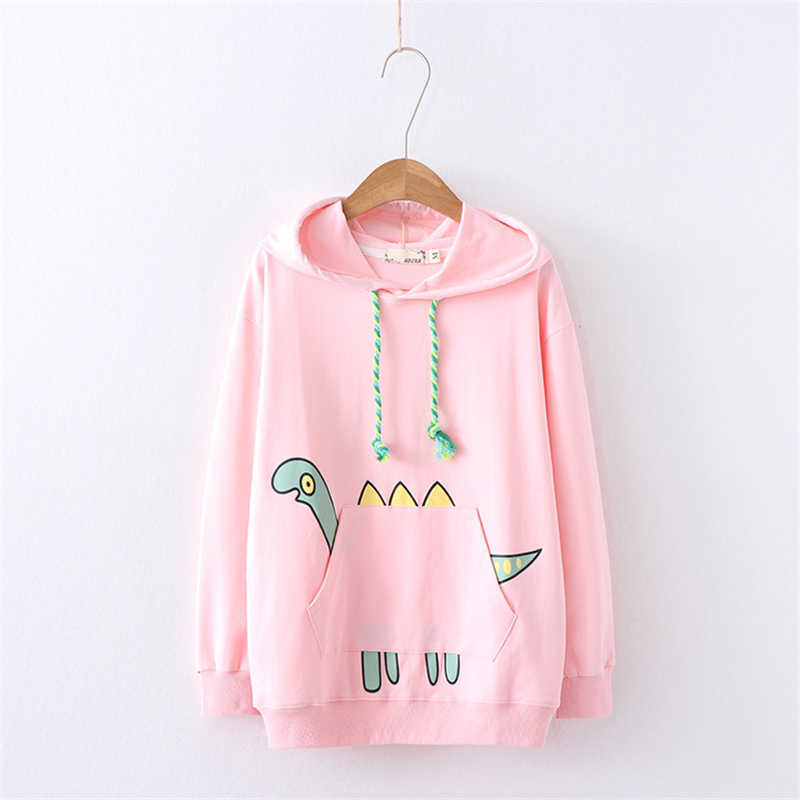 

Merry Pretty Women Dinosaur Pockets Hooded Sweatshirts Autumn Winter Long Sleeve Pullovers Harajuku kawaii Women's Hoodies 210526, Navy blue