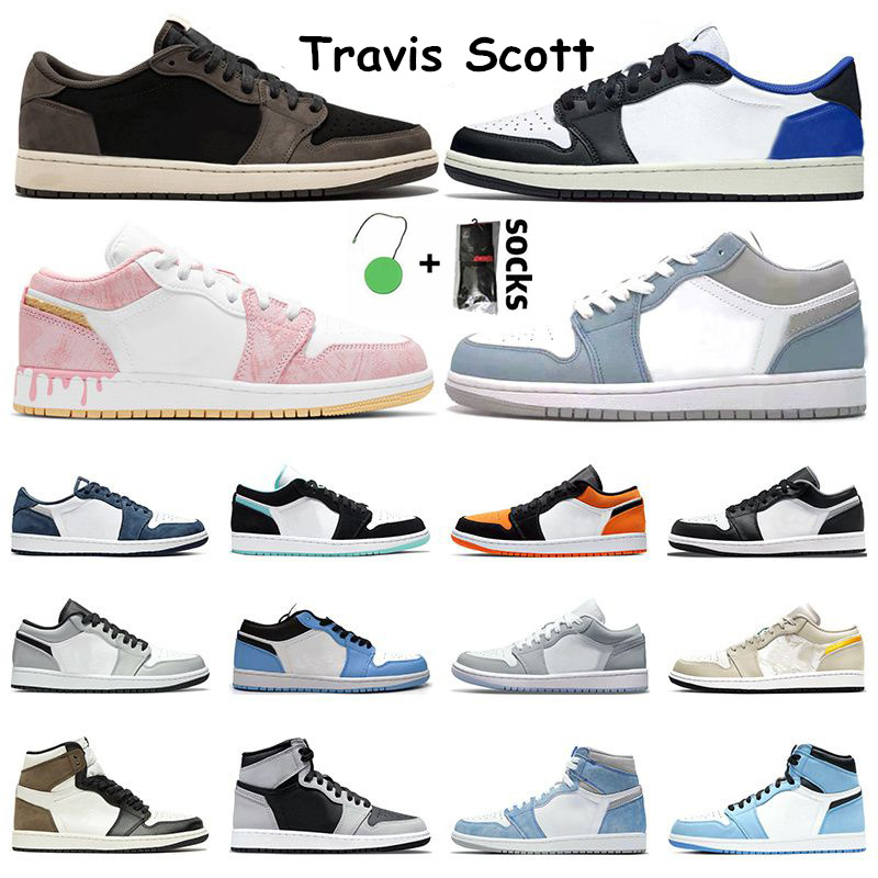 

1 Low Men basketball shoes 1s University Blue Hyper Royal Paint Drip Midnight Navy women sneakers sports running trainer 5.5-12, 10 36-45