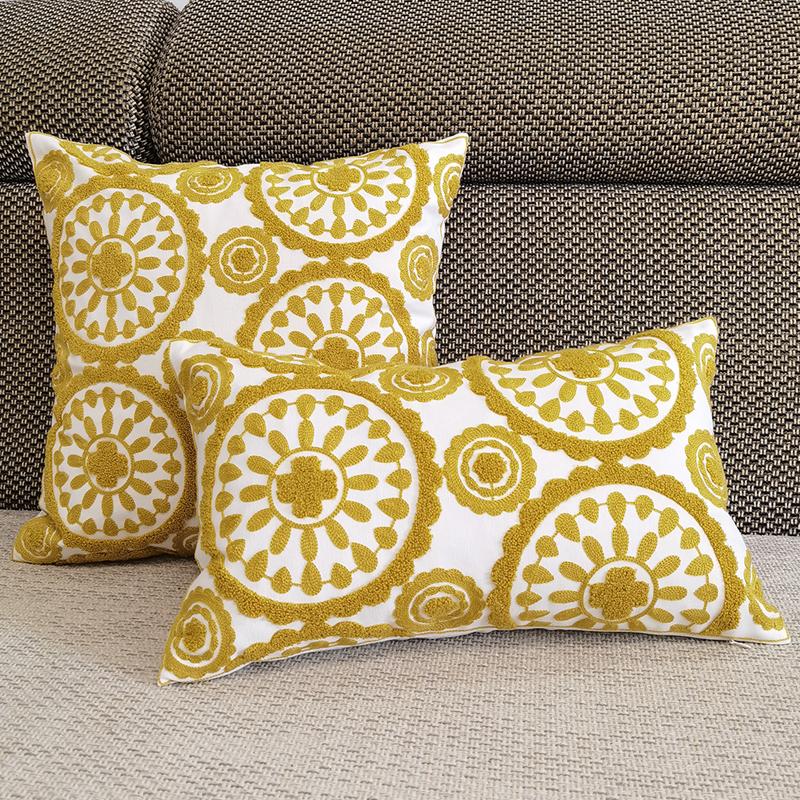 

Cushion/Decorative Pillow Home Decor Cushion Cover Vintage Yellow Floral Cotton Embroidery Case With For Sofa Bed Living Room 45x45cm/30x50c