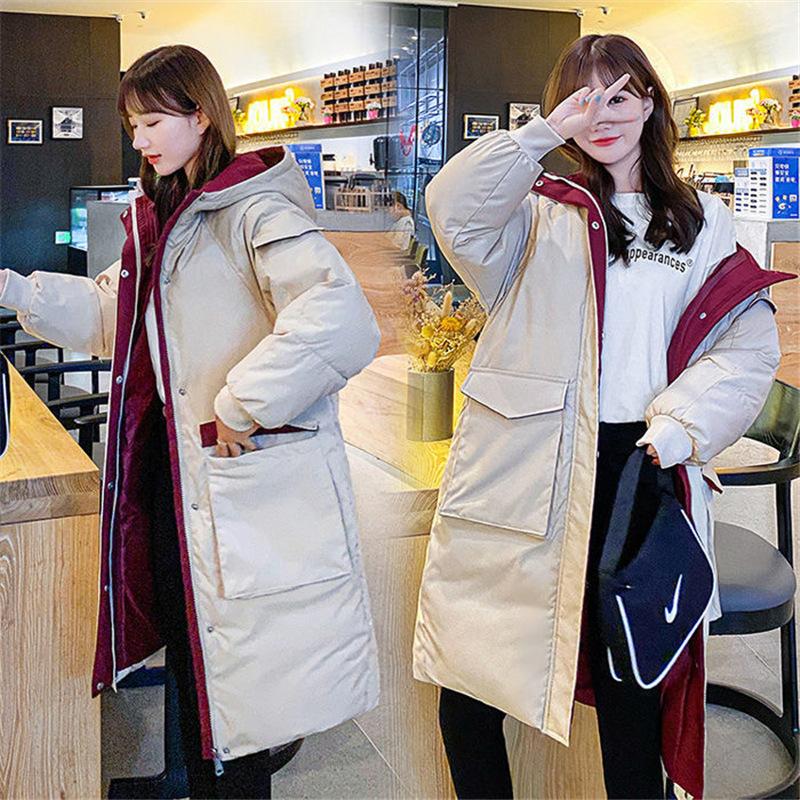 

Women's Jackets Korean 2021 Winter Down Padded Jacket Women Mid-length Cotton-padded Loose Plus Size Hooded Thick Warm Outwear Top, Black;brown