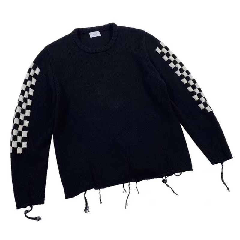

2021 New Autumn Winter Do Old Destroyed Tassel Knitted Jumper Men Women 1:1 Top Quality Checkerboard Printing Rhude Sweaters Ia7s