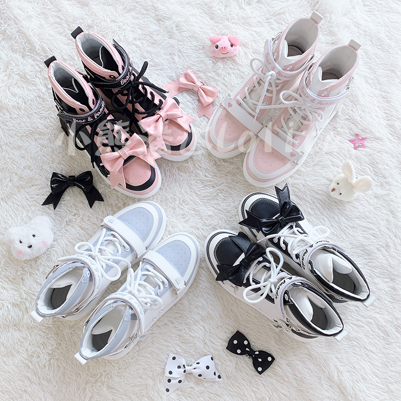 

Platform Lolita Boots Executing Mid-heels Student Sports Kawaii Uniform Bowknot High Top Women's Shoes Kqmd