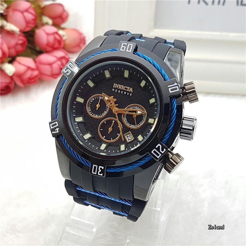 

2021 Hot sale men's INVICTA Sports Calendar Quartz Watch With PU Strap, All Functions Can Be Operated, Large Dial, Slivery;brown