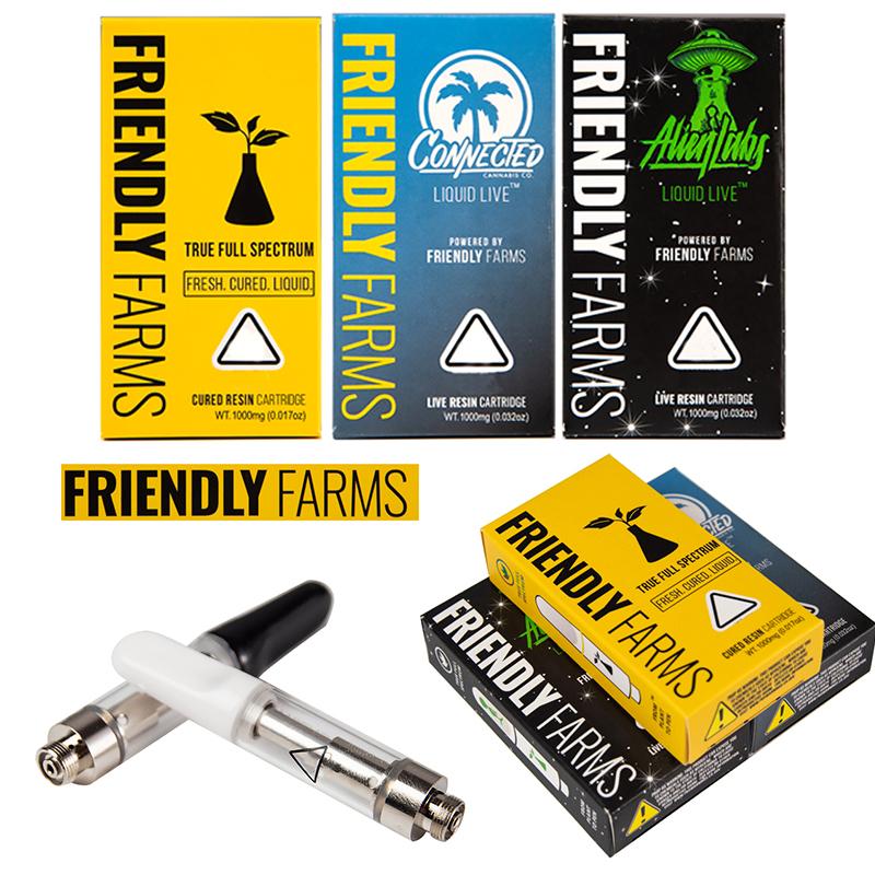 

Friendly Farms Vape Cartridge Carts With Packages Empty 0.8ML 1.0ML Live Resin Tank Ceramic Coil Thick Oil 510 thread Glass Atomizers
