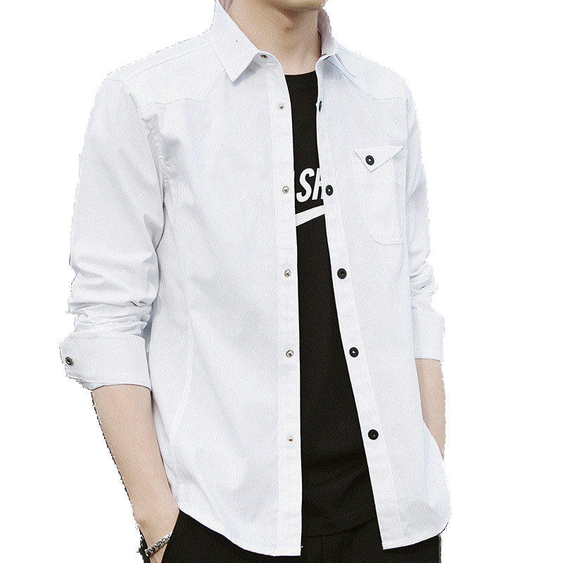 

2021 New Spring Men Long Sleeve Cotton Military Shirt Male Solid Casual Size 6xl Classic Fashion Brand Shirts Ilx5, White