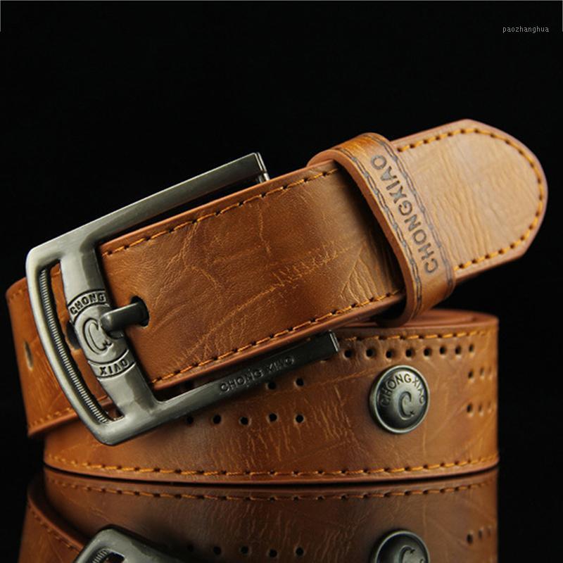 

Belts Men Casual PU Leather Waist Hollow Rivet Punk Wide Belt Fashion High Quality Male Jeans Accessories, Black;brown
