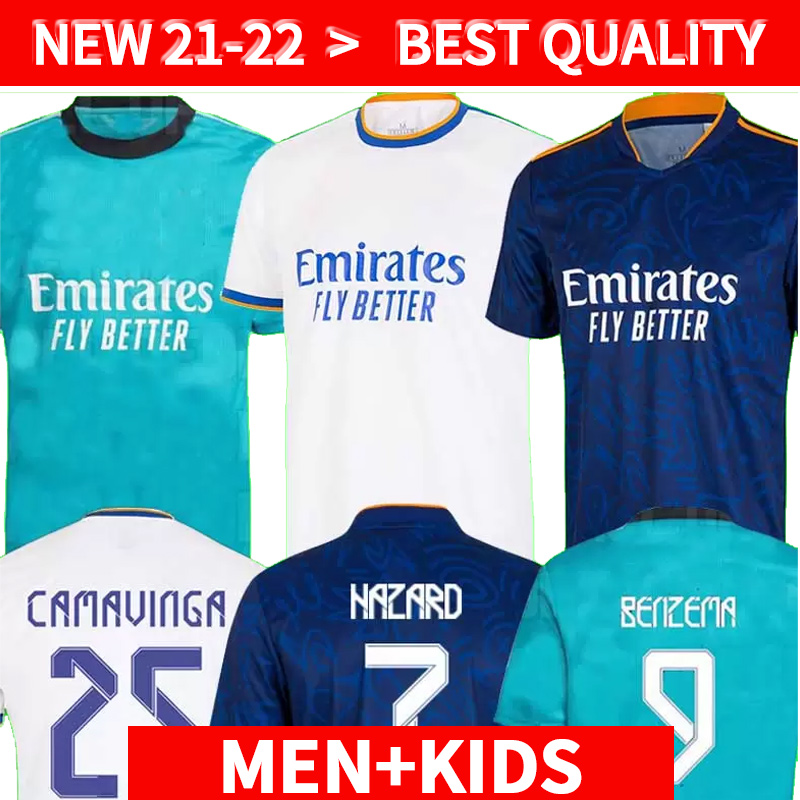 

BENZEMA soccer jerseys 21 22 football shirt CAMAVINGA ALABA HAZARD ASENSIO MODRIC MARCELO VALVERDE REAL camiseta men + kids kit 2021 2022 uniforms fourth, 2122 home kids