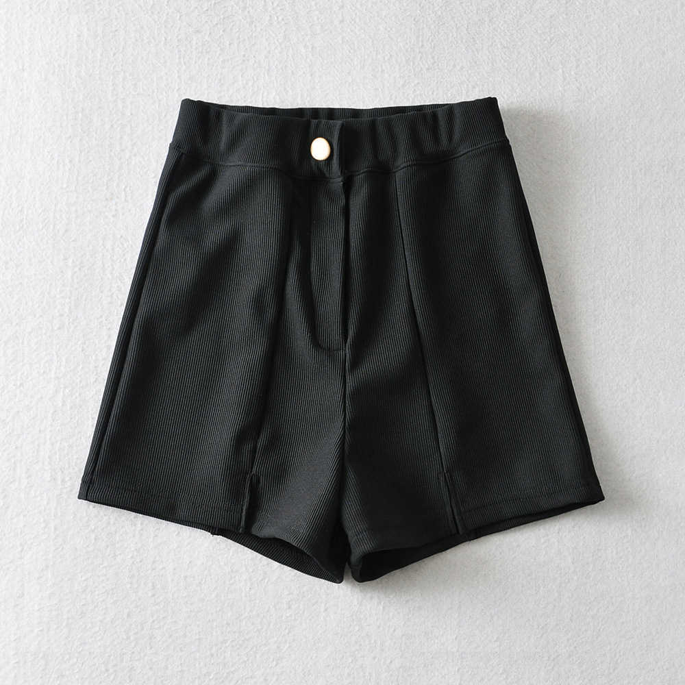 

Spring Elastic Waist Split Bottoms Short's Casual Black Crepe 210607