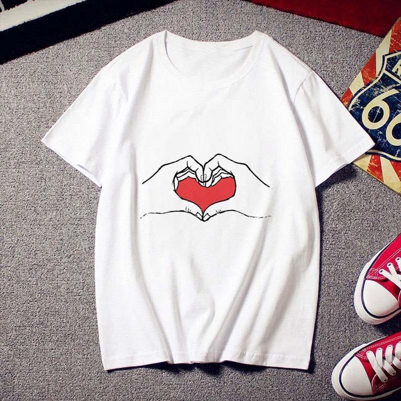 

and women love heart print men korean style graphic woman o neck female clothes tees harajuku fashion girl, White;black