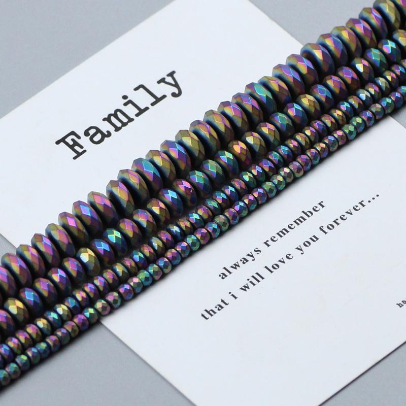 

Other Matte Faceted Multicolor Hematite Beads 3/4/6/8/10mm Natural Stone Flat Round Spacer Loose For Jewelry Making Bracelet DIY