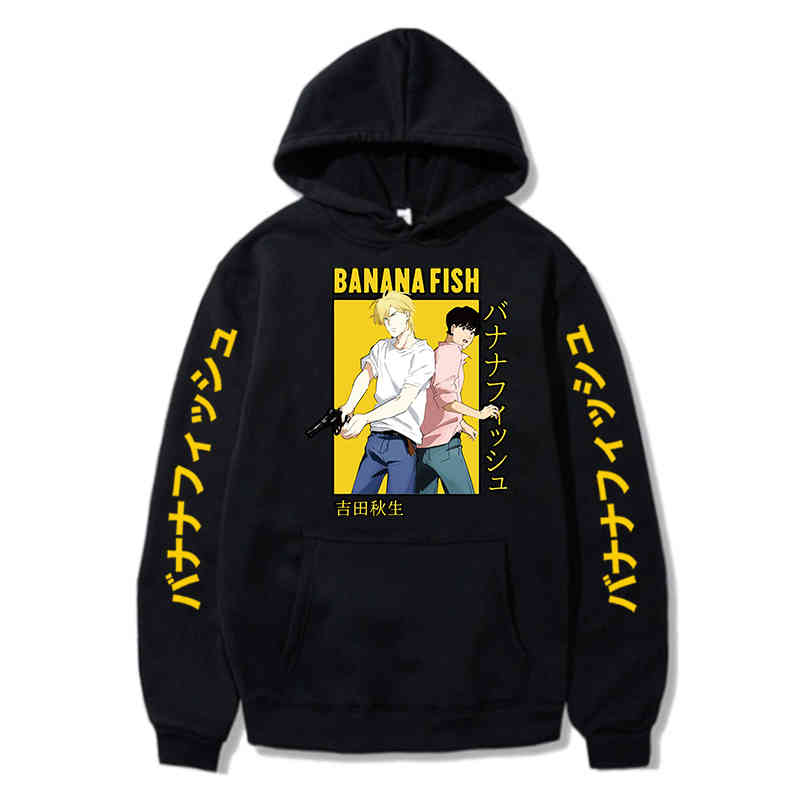 

anime hoodie men/women popular fashion harajuku banana fish hoodi sweatshirt pullover streetwear cloth, Black