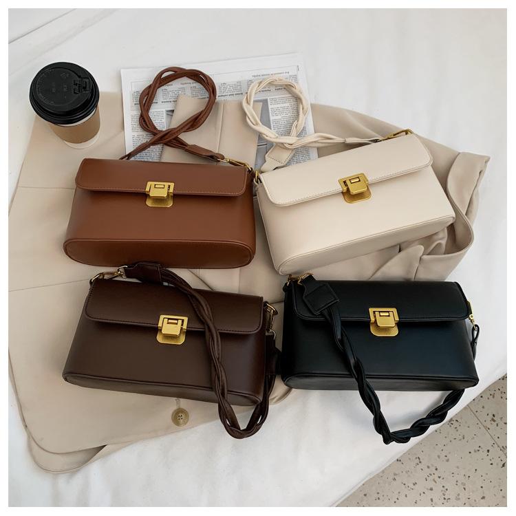 

Ladies oblique cross retro bag 2021 French new model, Coffee color