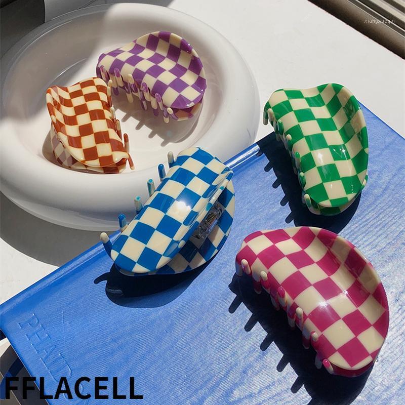 

Hair Clips & Barrettes 2022 Nieuwe Ins Grote Multicolor Dambord Raster Vierkante Halve Cirkel Acetaat Haar Clip Claw Vrouwen Accessoires, Golden;silver