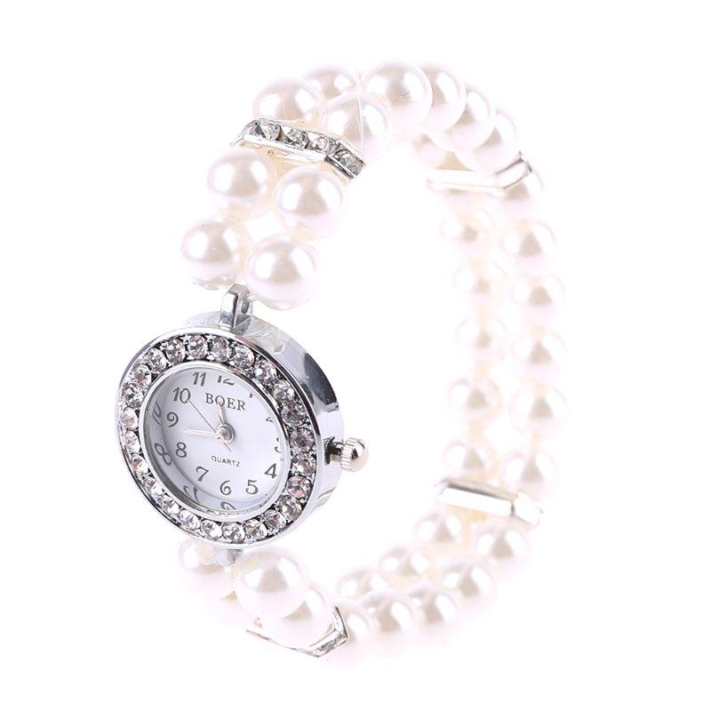 

Wristwatches Women Watch Simulated Pearl Rhinestone Luxury Fashion Elegant Wrist Band Bracelet Jewelry Gifts Lady Elastic Universal Charms