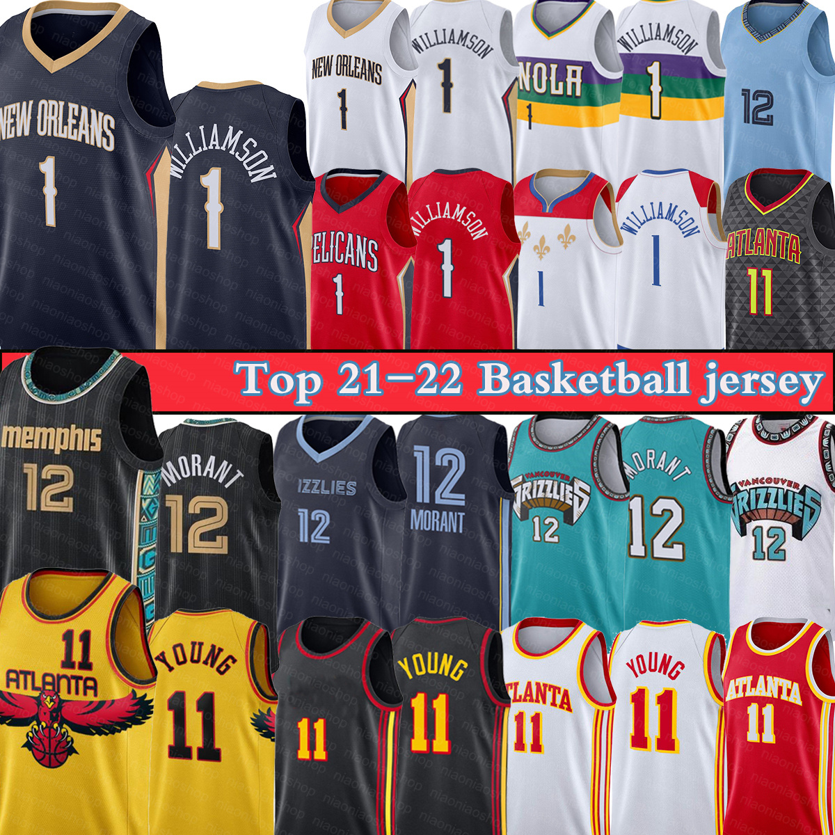 

Zion 1 Williamson Basketball Jerseys Trae 11 Young Ja 12 Morant Jersey Camiseta baloncesto 75th Anniversary Atlanta Hawks Memphis Grizzlies Men 222