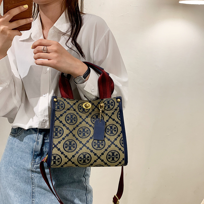 

tb new fashion versatile handbag niche design canvas embroidered tote autumn winter women's bag