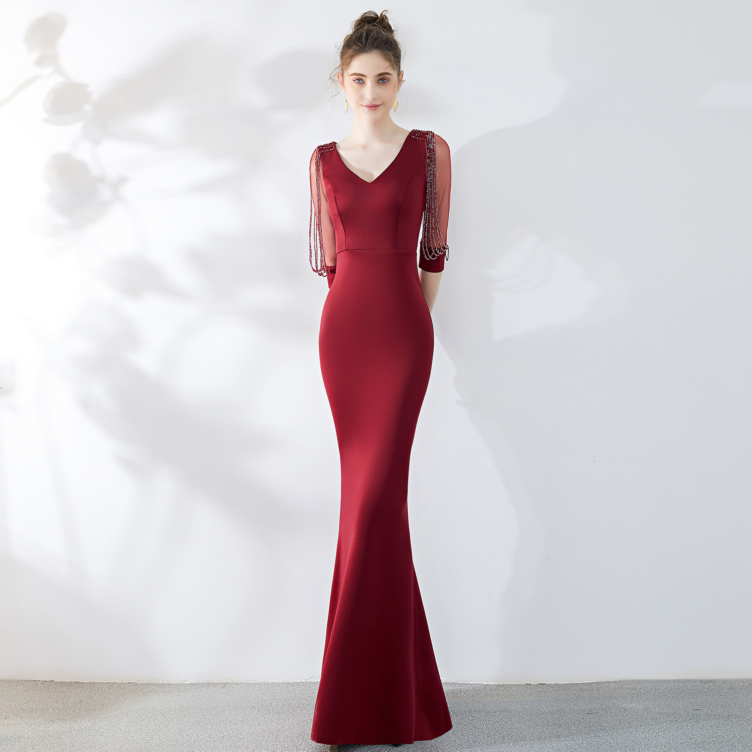 

Women Bride Toast Fashion Banquet Red Sexy Slim Fishtail Dress Wedding Evening Party Dresses 0v80, White