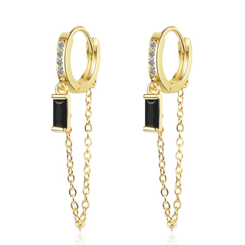 

Hoop & Huggie Chain Tassel Piercing Ear Earrings Women's Bohemia Zirconia Golden/White Color Small Huggies Punk Jewelry For Lady
