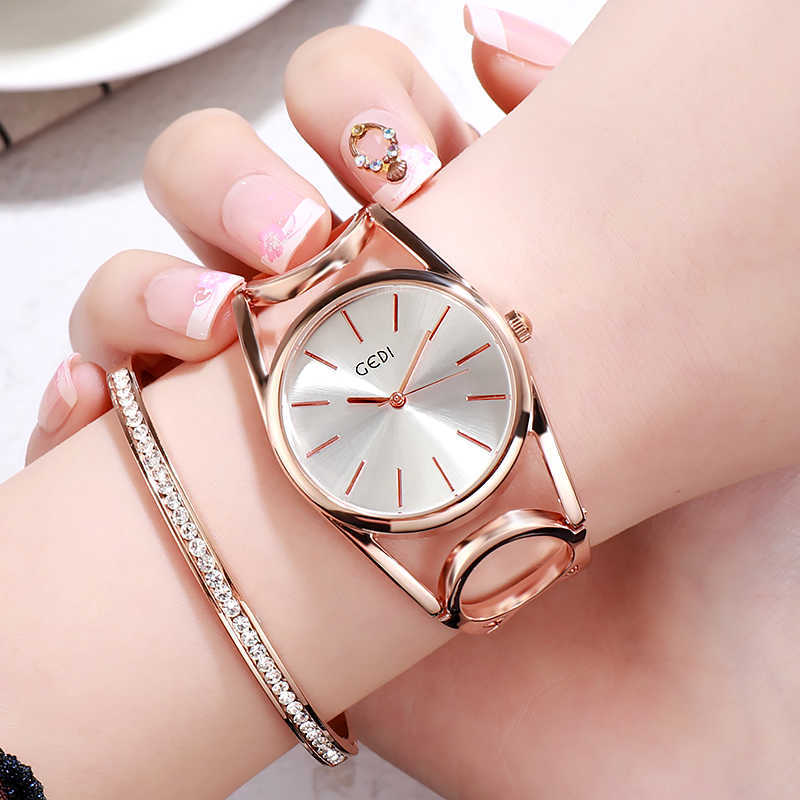 

Luxury GEDI Brand Rose Gold Plated Bracelet Watche Ladies Crystal Elegant Dress Quartz Wristwatches Relogio Feminino 210616, Rosegold gold