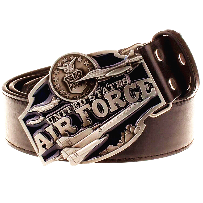 

2021 New Cool Men's Leather Metal Buckle United States Air Force American Style Belts Exaggerated Belt Hip Hop Girdle 9g0p, Black