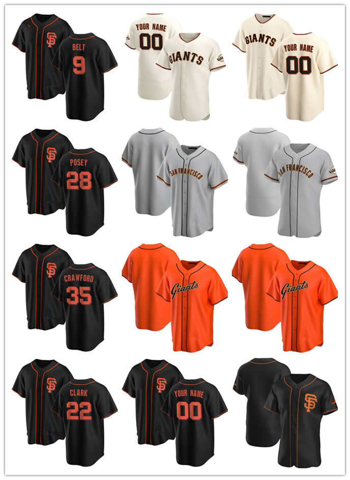 

Custom Jersey Mens women Youth San Francisco Giants 28 Buster Posey 35 Brandon Crawford 9 Belt 22 Will Clark Baseball Jersey, Blue;black