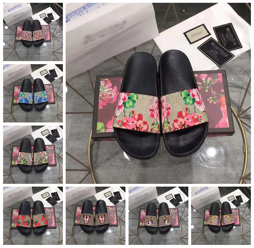 

Slippers Mens Designer Slides Womens Fashion Luxurys strawberry Bees Floral Slipper Leather Rubber Flats Sandals Summer Beach Shoes Loafers Sliders