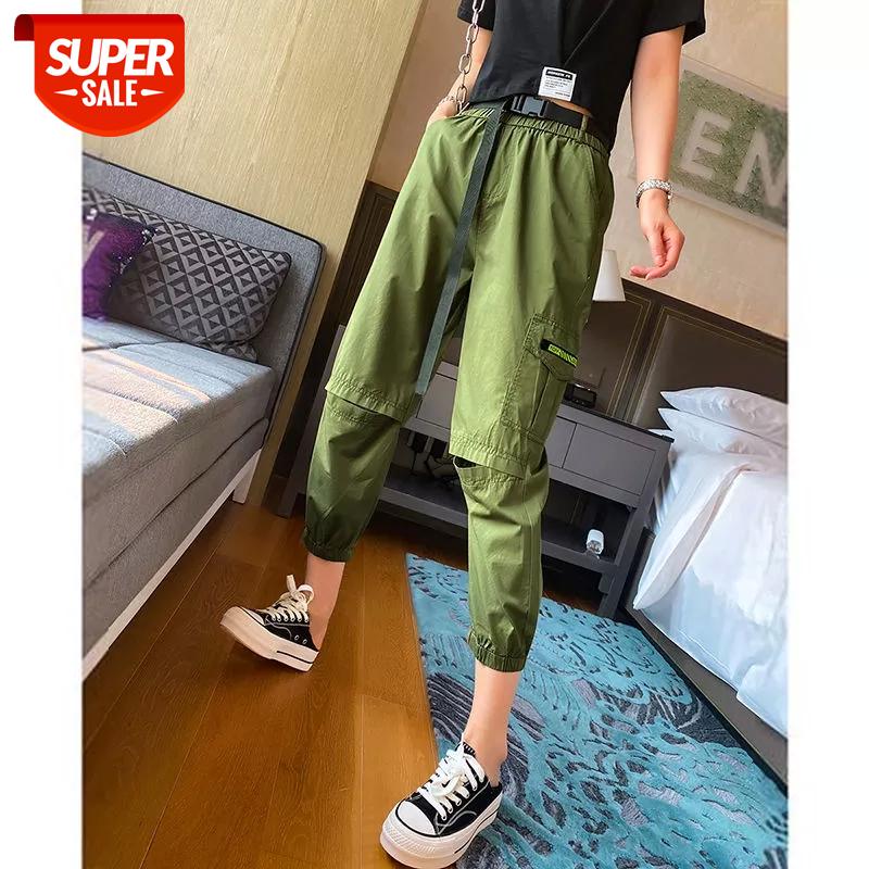 

Casual pants women's wild 2020 summer new women's Korean version of fashion ripped feet overalls thin high waist street #tY5w, Black;white