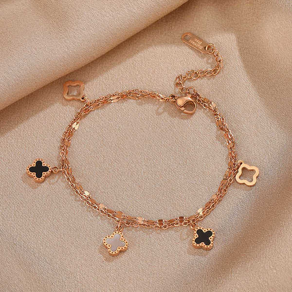 

Four Leaf Clover Steel Rose Gold Bracelet Women's Dign Friends Student Temperament Korean Simple Hand Jewelry