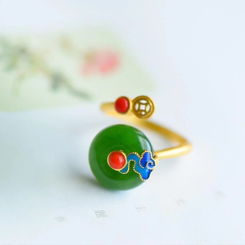 

Original New South Red Tourmaline Ring Hetian Jade Opening Adjustable Retro Charm Ladies Brand Silver Jewelry