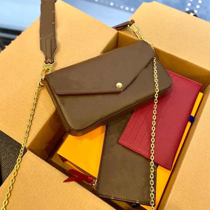 

Quality Crossbody Bag Women Chain Bag Mobile Phones Bag Coin Wallet Middle Ancient Handbag Classic Card Purse Three Piece Set, Brown