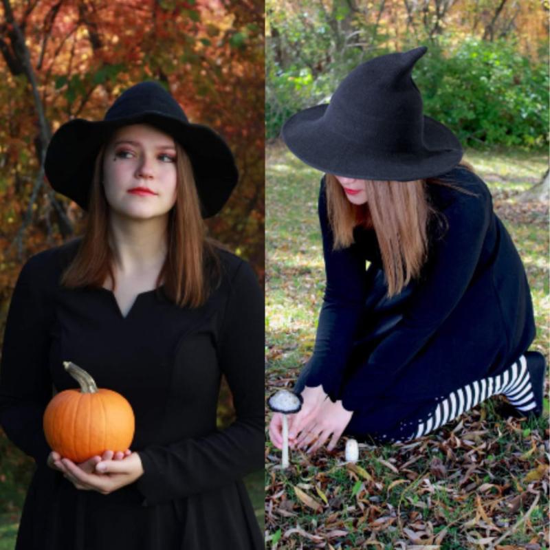 

Ball Caps 2021 Women Modern Witch Hat Foldable Costume Sharp Pointed Wool Felt Halloween Party Hats Warm Autumn Winter Cap