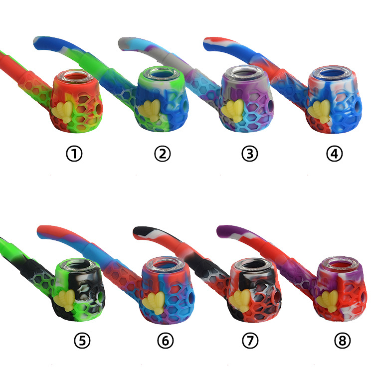 

New Bee & Skull Silicone pipes glass bowl with scoop Mini smoking Pipe