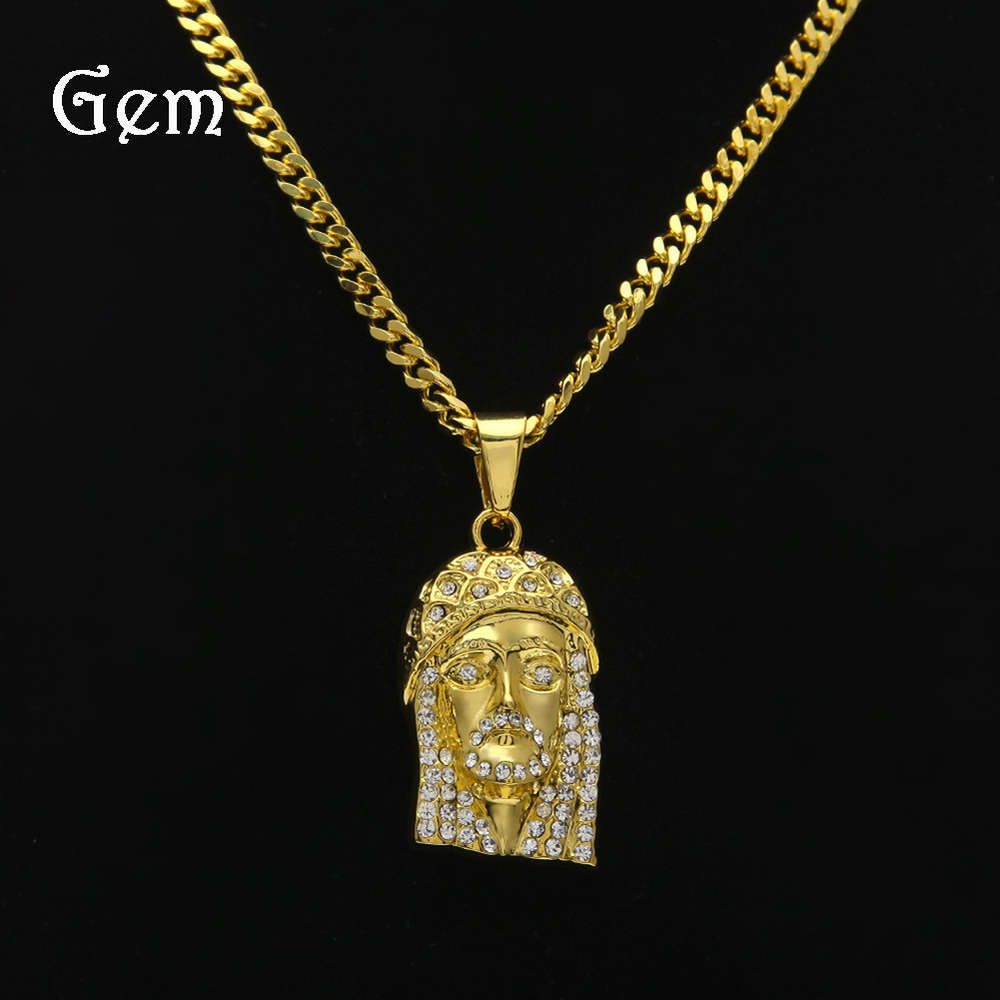 

Necklace Gold Plated Diamond Jesus Face Pendant personality hip hop jewelry