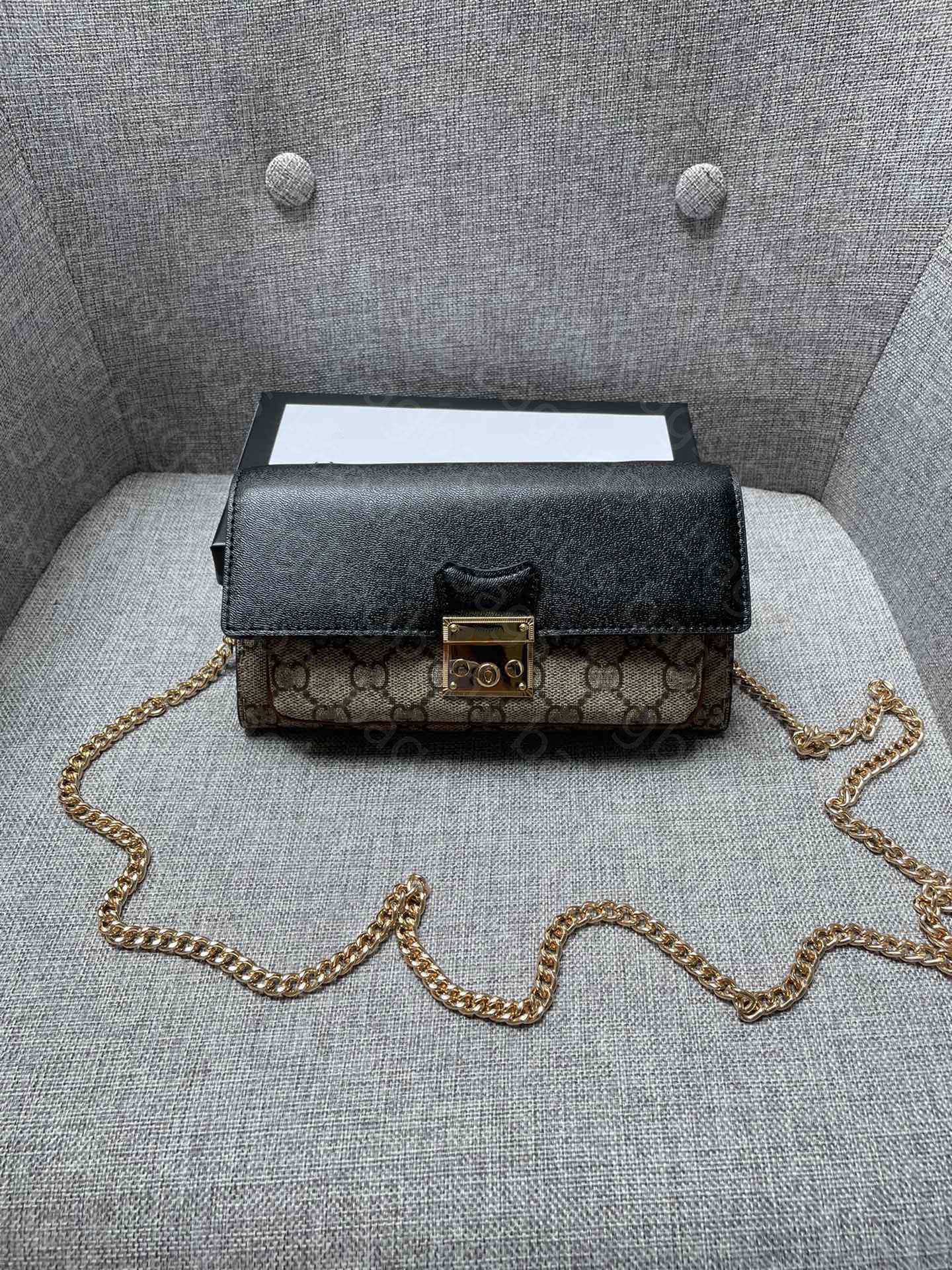 

High quality designer bag luxury fashion chain letter one shoulder long wallet clutch hand bag, Black
