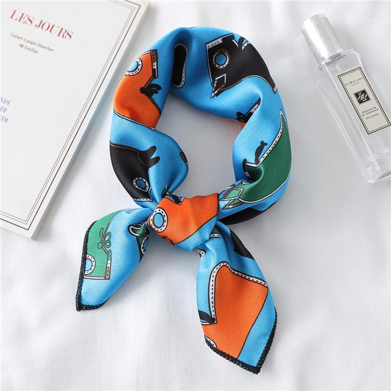 

Scarves Summer Lady Hair Scarf Silk Square Fashion Print Neckerchief Bag Female Shawl And Wraps Head Band Bandana 2021, Blue;gray