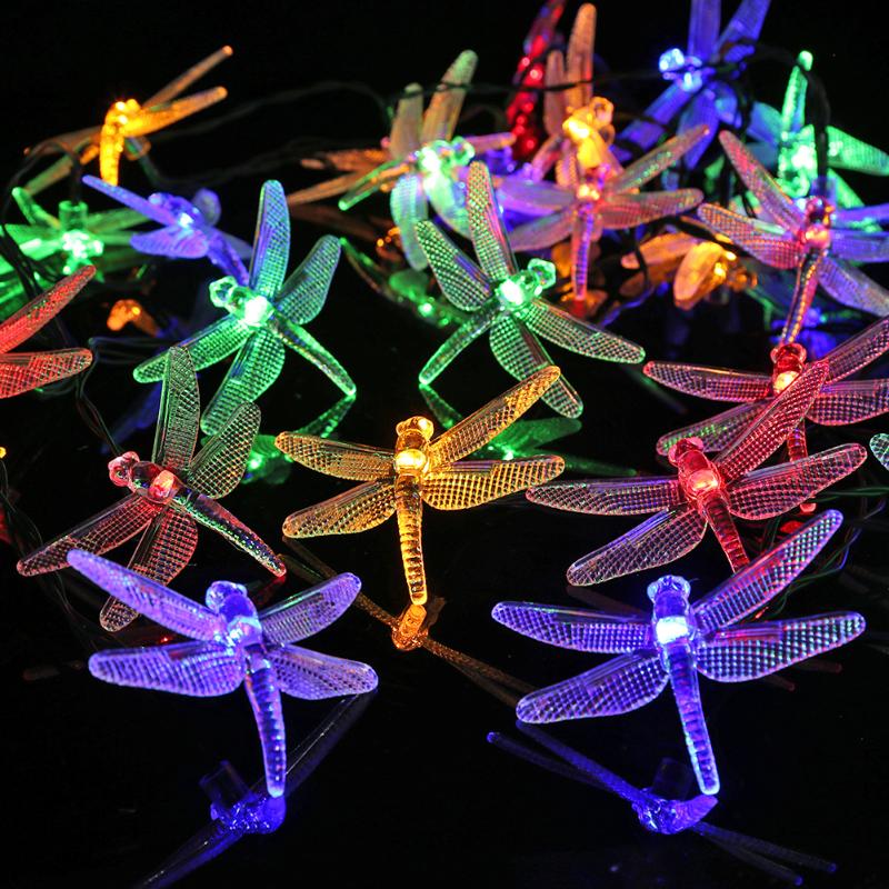 

Strings Solar String Lights LED Outdoor Waterproof Flickering Insect Dragonfly Hanging Lantern Lamp 5/6.5m For Patio Garden Yard