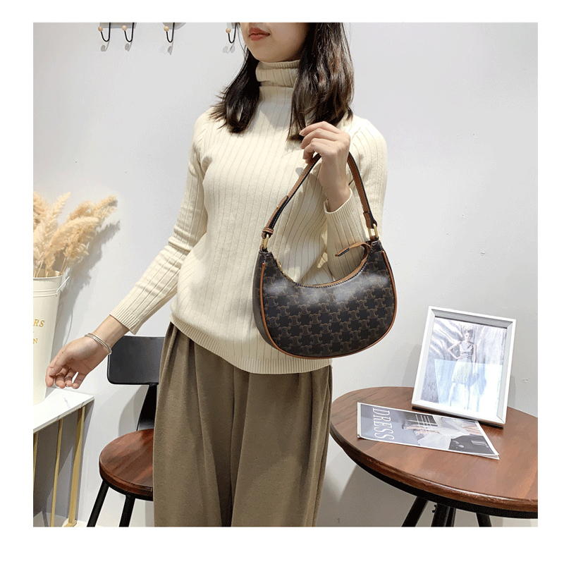 

Arc De Triomphe Underarm Bag 2021 New Fashion Retro Baguette Bag Genuine Leather Womens Shoulder Bag Handbags, Brown