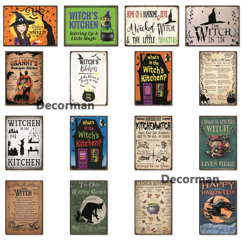 

[ Mike86 ] Kitchen Witch Halloween Tin Sign Antique Posters Festival Iron Painting Gift art decor Pub LTA-1988 20*30 CM Q0723