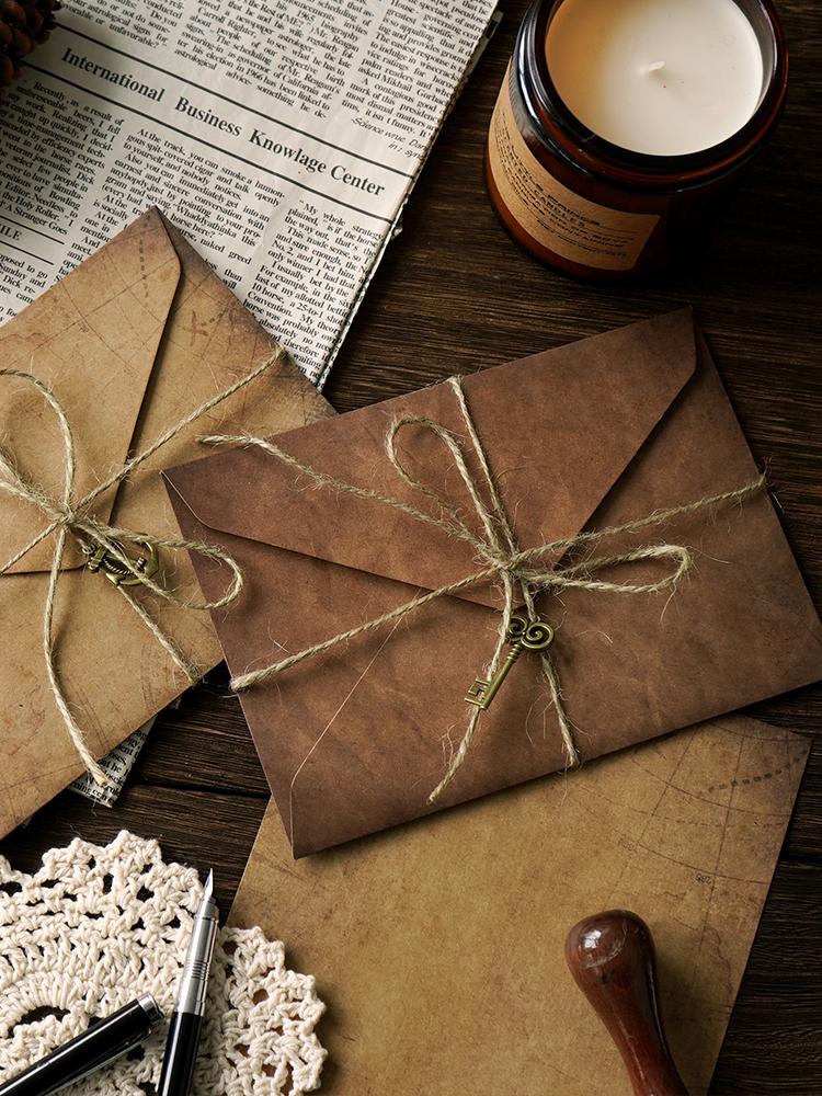 

Gift Wrap 20Pcs Kraft Paper Envelope A5 With 40Pcs Letter Papers Exquisite Pendant Rope Vintage European Style Envelopes