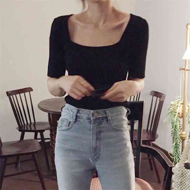 

Summer Shirt Knit Summer Shirt Short Sleece Women T-Shirts T04 210722, Green