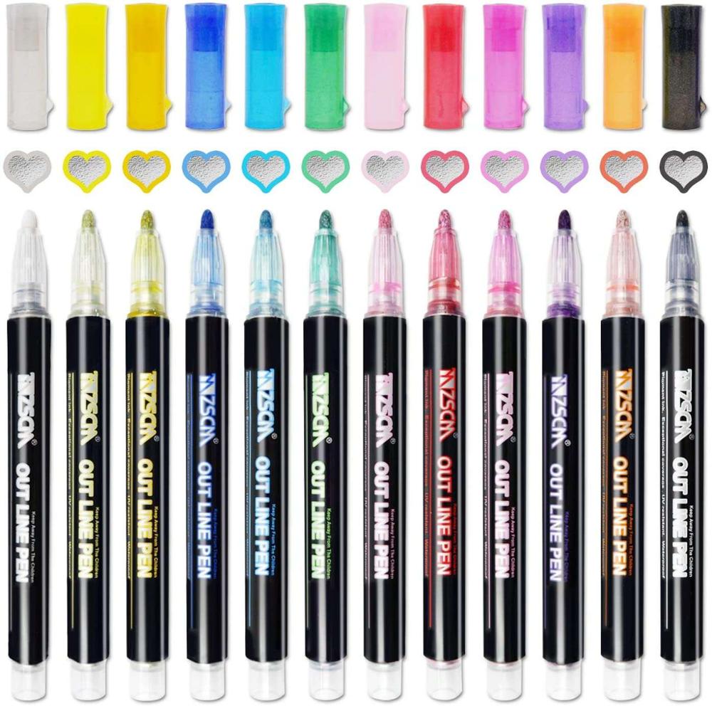 

12pcs/set Outline Metallic Markers Double Line Magic Shimmer Paint Pens For Kids Adults DRAWING Art Signature Coloring Journal