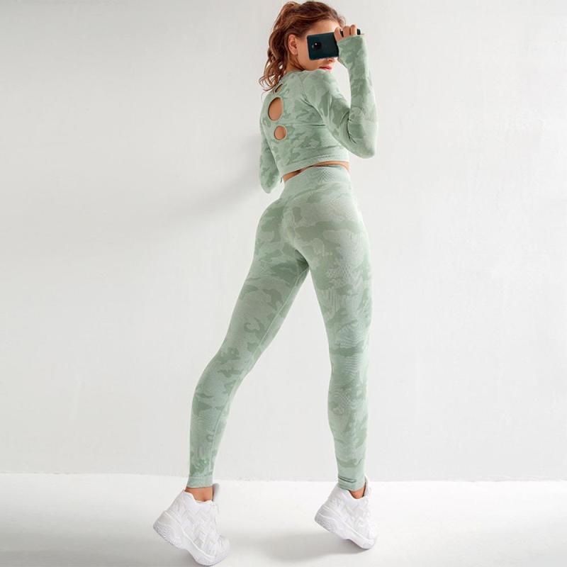 

Yoga Outfit Set Women's Fitness Clothes Sports Suit High Waist Seamless Leggings Push Up Crop Top Gym Clothing Tracksuit