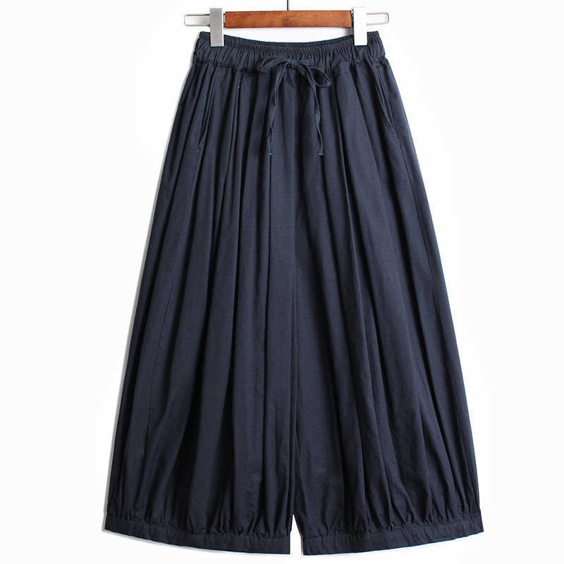 

VANOVICH Drawstring Elastic Waist Women Pants Summer and Spring Solid Color Cotton Casaul Wide Leg Female 210615, White